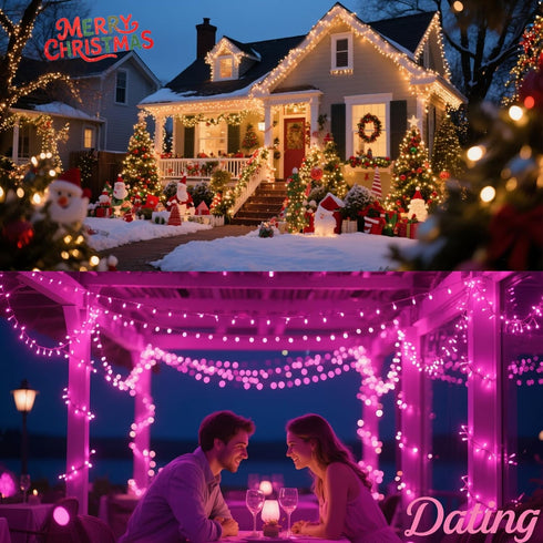 4 Pack 66.6 200 Pooqla Pink String Lights Battery Powered, Total FT LED Valentines Day String Lights Indoor Outdoor