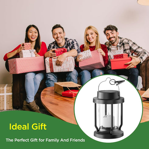 FriutShine 2 Pack) Solar Lantern Outdoor Indoor Use Hanging Solar Lights with Realistic Flickering Flameless Candle