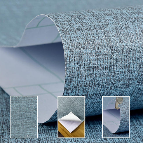 Yancorp 10ft Textured Fabric Teal Blue Wallpaper, Faux Grasscloth Green Peel and Stick