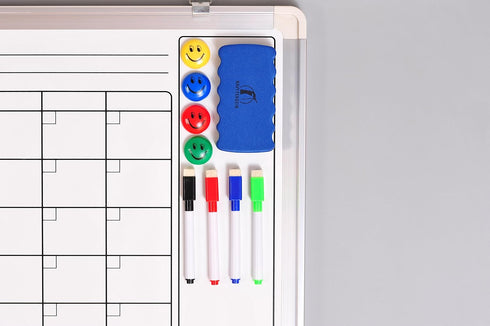 Whiteboard Monthly Wall Calendar Set | 24 x 18 inch Magnetic Dry Erase/Cork Board Planner with Accessories