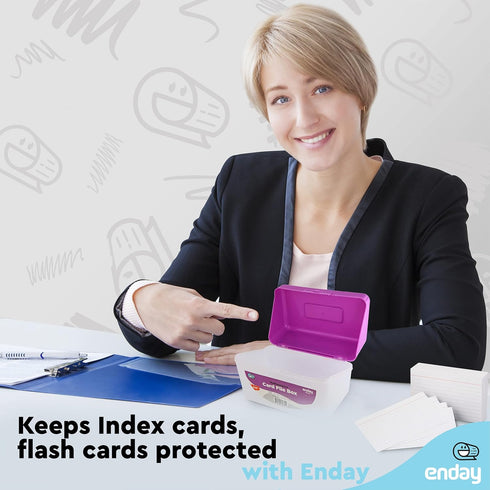 Enday Index Card Holder, Purple 3x5 Note Flash Card Organizer Case, Holds 250 Cards, Also Available in Red, Green,