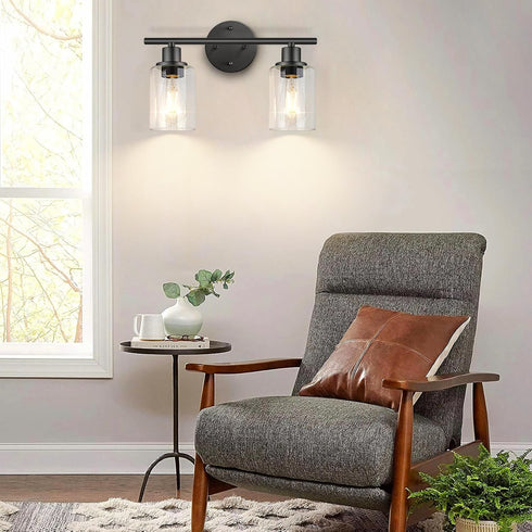 2 FOLKSMATE Bathroom Light Fixtures, Light Matte Black Vanity Light, Vintage Wall Sconces Lighting, Modern Bath Wall