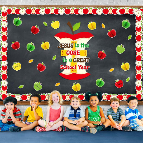 TaoBary 84 Pcs Jesus Is The Core Bulletin Board Set, 3D Apples Cutouts for Back to School Decor