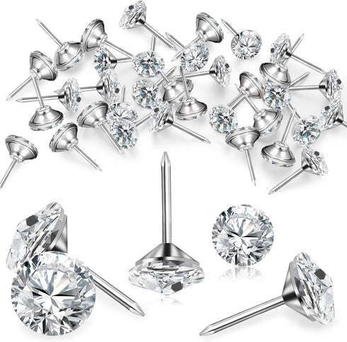 100 Pieces Upholstery Nails Tacks, Decorative Push Pins, Fancy Diamond Crystal Thumb Tacks for Furniture