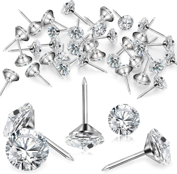 100 Pieces Upholstery Nails Tacks, Decorative Push Pins, Fancy Diamond Crystal Thumb Tacks for Furniture