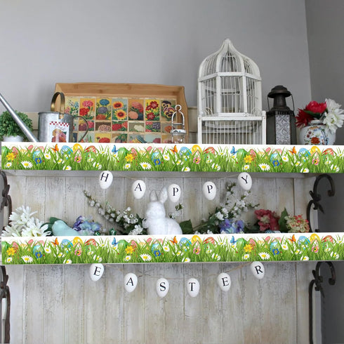 Easter Bulletin Board Border - Self-Adhesive Green Grass Bunny Flower Trim for Classroom Decor