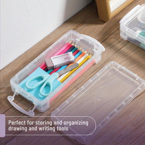 6 Pack, Mr. Pen- Clear Pencil Boxes, Snap-Tight Lid, Crayon Box, Plastic