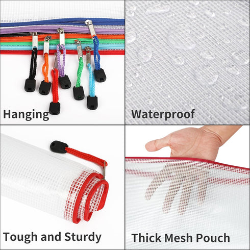 EOOUT 24pcs Mesh Zipper Pouch Bags – A4 Waterproof Zipper Bags for Organizing School, Toys, and Office Supplies
