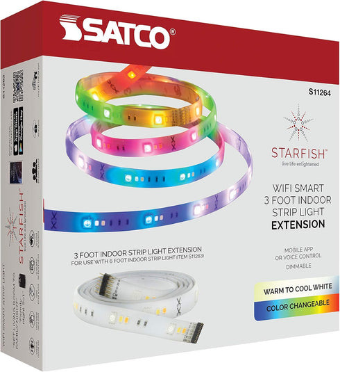 S11264 3-Foot 8 3000K-6500K, 800 Satco Starfish Indoor Extension WiFi Smart LED Color-Changing Tape Light Extension