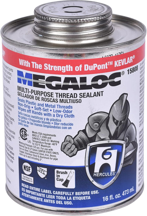 Hercules 15808 Megaloc Multi-Purpose Thread Sealant, 16 Oz Can, Blue Liquid Paste