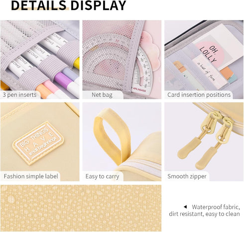 CICIMELON Durable Pen Pencil Case, Big Storage Pen Pouch Bag for School Supplies, College Teen Girls Adults, Beige