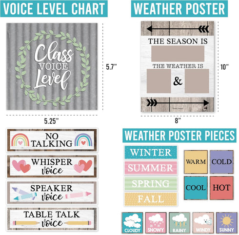 Hadley Designs Farmhouse Classroom Calendar Set, Bulletin Board Sets for Teachers, Classroom Decor