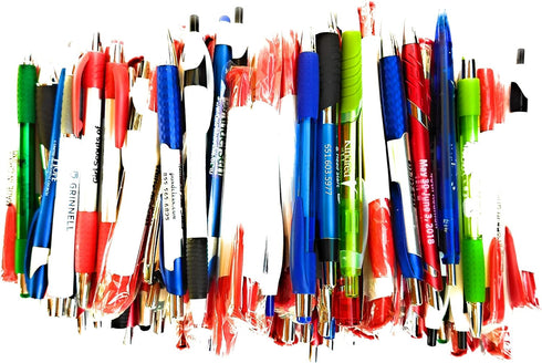Wholesale Lot of 100 Misprint Ink Pens, Mixed Ball Point Plastic Retractable Pens