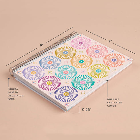 Erin Condren Modern Geometric Coiled Notebook, 7x9 Lined, Platinum Coil