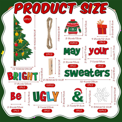 Pasimy Christmas Bulletin Board Decorations Set, Ugly Sweater Paper Cutouts for Classroom Decor