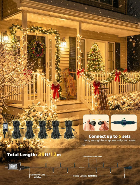 33 100 Hopolon String Lights Indoor Outdoor, FT LED Christmas Lights with Remote, Connectable Green Wire Twinkle Fairy