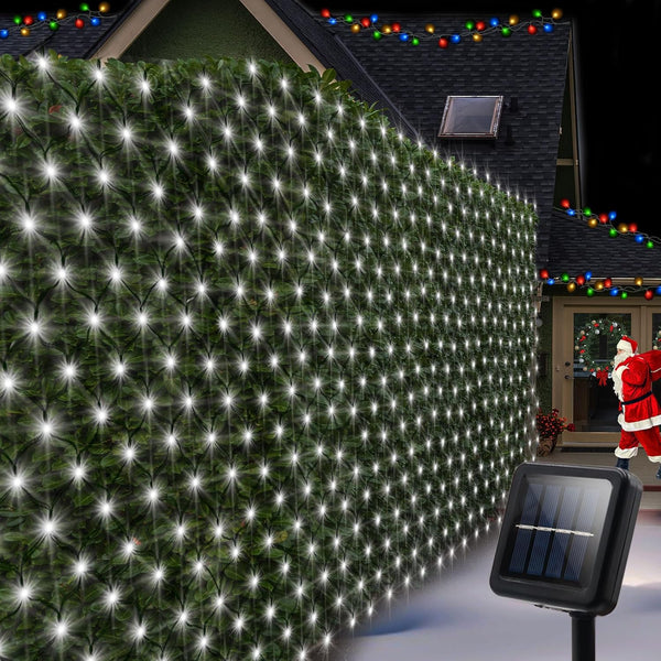 echosari Solar Net Lights Outdoor, 100 LED 5Ft x 5Ft Bush Net Light, Auto On/Off 8 Modes for Tree Fence Wall Decor