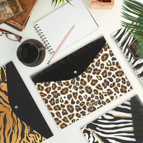 Pukka Pad Wild A4 Stud Wallets, File Storage Folder, 23.5 x 32cm, Pack of 3, Assorted Animal Print Designs