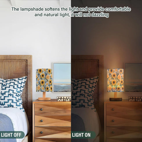 ALAZA Bedside Table Lamp for Bedroom Sunflower Peony Floral Nightstand LED Light Lamps with USB Port Linen Fabric Shade
