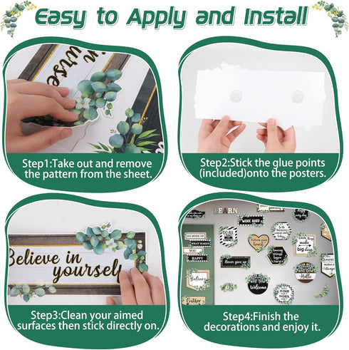 Bulletin Board Decoration Eucalyptus Classroom Posters, Positive Sayings Inspirational Motivational Decor Set for