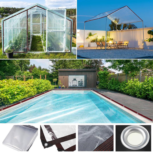 TBXWLRF Grommets 6x12ft Clear Tarp - Heavy Duty Waterproof - with Small Tarp, Clear Vinyl Patio Enclosure Tarpaulin