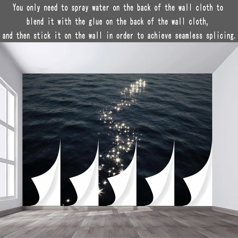 KAYOROWALLS Custom Wall Mural Wallpaper Sparkling Sea Surface Reflection Night Ocean Light Path Tranquil Water Texture
