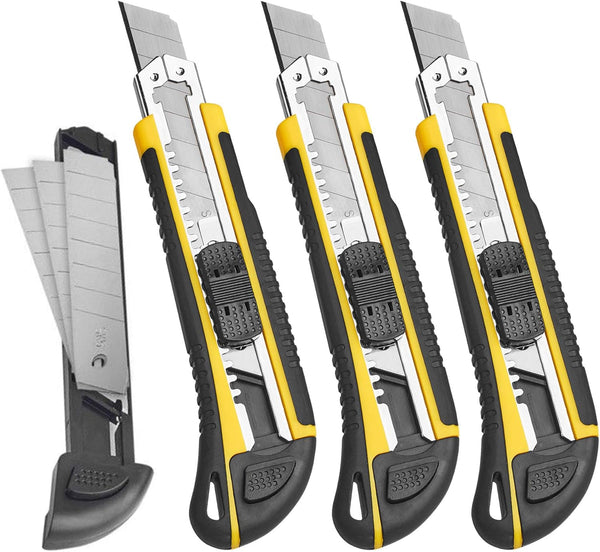 DOWELL Utility Knife Box Cutter - Retractable Heavy Duty Snap Off with Extra Blades (3PCS)
