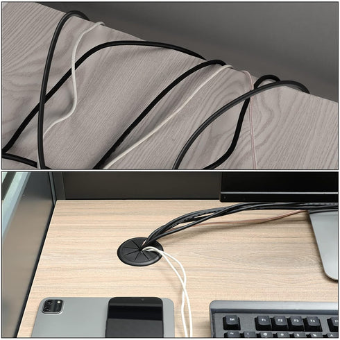 HYCC 5 Pack Flexible Desk Grommet - 2-3/8 Inch, Organize Wires and Cables on Office Equipment, Black