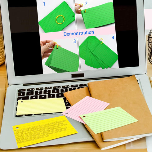 600Pcs 3x5 Inch 3 5 MotBach Colored Index Cards Flash Cards with Rings Lined Note Card Flashcards, Colorful Ruled Card