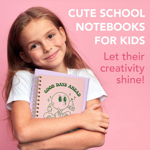Pink Green Aesthetic Hardcover Notebooks, A5 size 5.8 x 8.3 inch, 4 Pack, Cute Spiral Journal for School, Retro