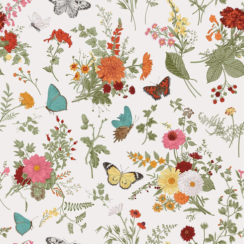 VEELIKE Herbs Floral Wallpaper Stick and Peel Vintage Butterflies Marigolds Contact Paper