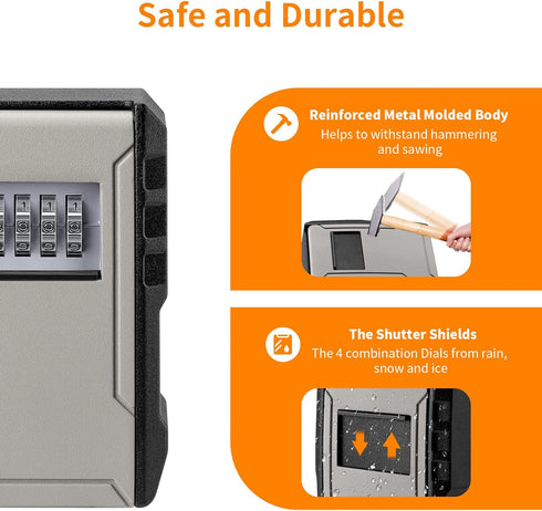 UPGRADE Extra Large Key Lock Box, Weatherproof Wall Mount for Car, House Keys, Indoor Outdoor Security Storage