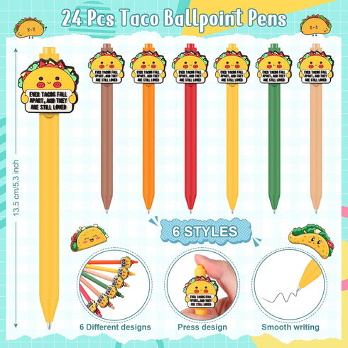 Fullhawl 48 Set, 24 24 Pcs Mexican Taco Sticky Notes and Pens Taco Memo Pads Emotional Support Pens Employee