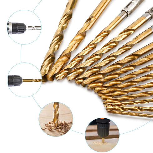 19PCS Premium Hex Drill Bit Set, Titanium Drill Bits Set, High Speed Steel Hex Shank for Wood