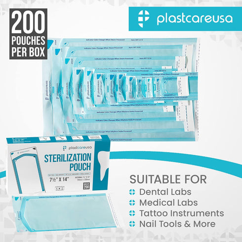 200 7.5 13 X Self Sealing Sterilization Pouches - Autoclave Sterilizer Bags Pouch for Sterilizing Dental Medical