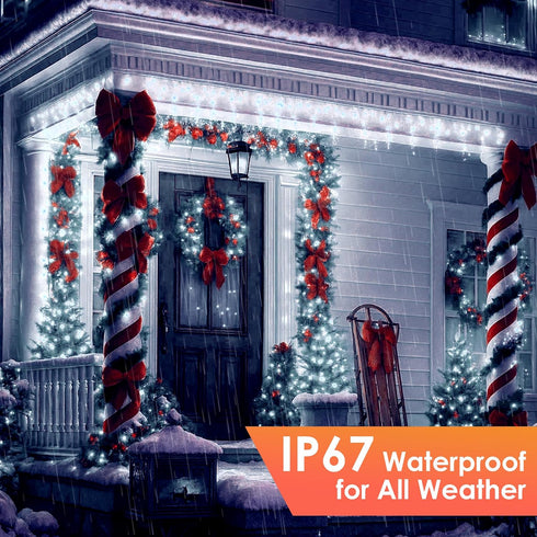 1200 394 IP67 8 Christmas Lights LED FT, Waterproof Christmas Tree Lights with Modes, Outdoor String Lights with Timers