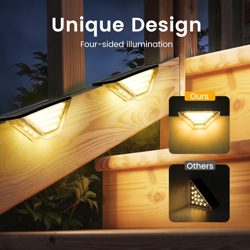 6 Pack 33 SOLPEX Four-Sided Illumination Solar Step Lights for Outside, Solar Stair Lights Outdoor, Solar Railing