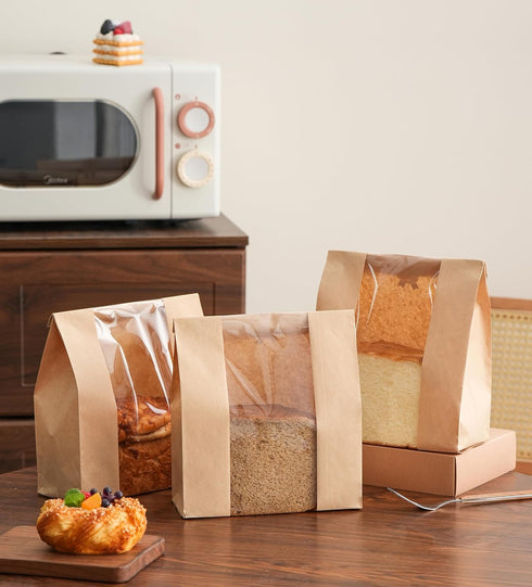 Bizcroc 50 Pack Packaging, 8.3"x3.5"x13.8" Bread Bags for Homemade Bread, Large Sourdough Bread Bags with Window