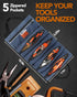 Roll Up Tool Bag, 16OZ Canvas Wrench Roll Up Pouch, Multi-Purpose Tool Organizer with 5 Zippered Pockets