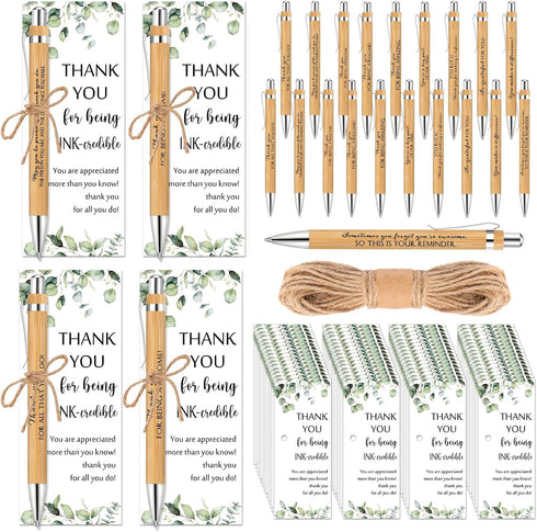 Fulmoon 60 Set Employee Appreciation Gifts with Bamboo Pens and Thank You Bookmark Cards