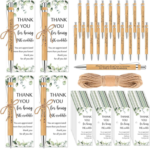 Fulmoon 60 Set Employee Appreciation Gifts with Bamboo Pens and Thank You Bookmark Cards