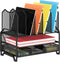 Simple Trending Mesh Desk File Organizer, Desktop Storage with Sliding Drawer, Double Tray, and 5 Upright Sections