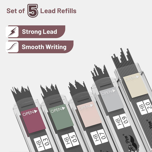 Mr. Pen Mechanical Pencil Set with Leads and Eraser Refills - 5 Sizes (0.3, 0.5, 0.7, 0.9, 2mm) for Drafting, Drawing,