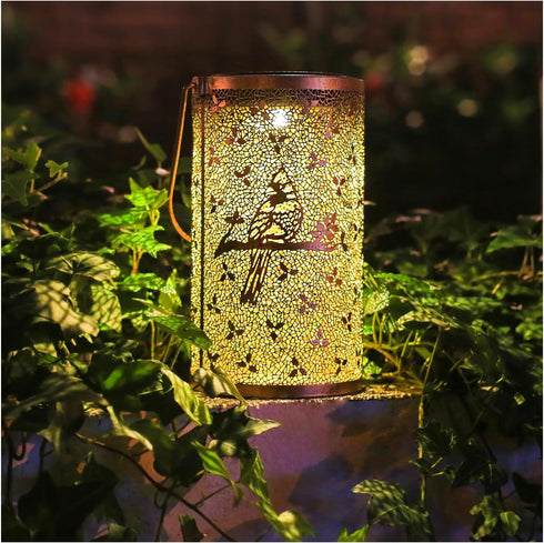 Cardinal Solar Lanterns Outdoor Waterproof Hanging Solar Lights Cardinal Gifts for Women Men Metal Bird Decorative LED