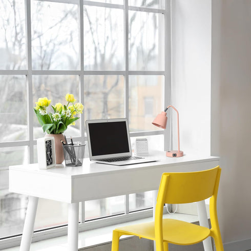 LD1071-BPK 16" Simple Designs Sleek Essentials Adjustable Metal Desk Task Lamp with Dual USB Ports, for Office, Desk