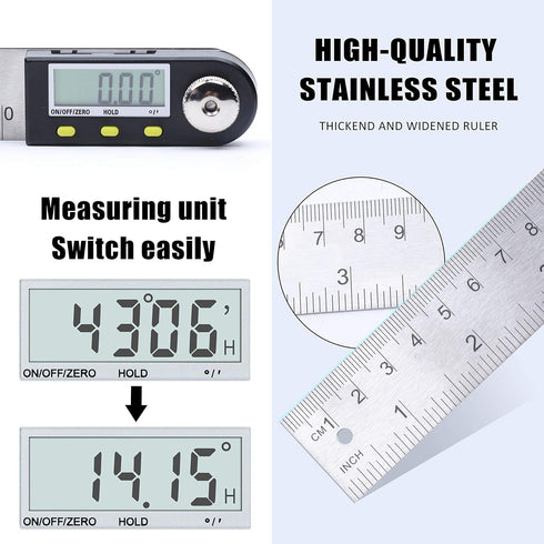 Yangoutool Digital Angle Ruler, 20inches/500mm Stainless Steel Digital Angle Finder and Protractor for Woodworking