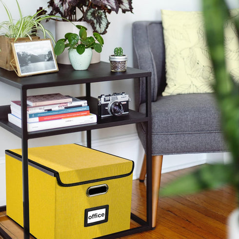 Huolewa Collapsible File Storage Organizer Box with Lid, Linen Document Storage Organization, Universal Hanging Filing Box for Letter/Legal Folder, Decorative Office/Home File Bins - yellow, box only by Huolewa