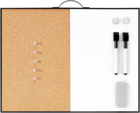 TSJ OFFICE Small Whiteboard Cork-Board, 12" X 16" Portable Aluminum Black Framed Magnetic Dry Erase Board