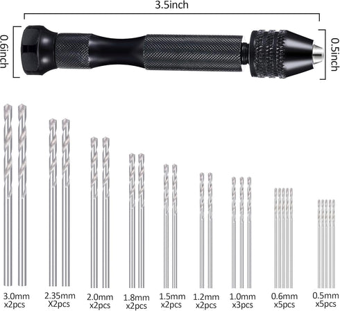 37 Pieces Hand Drill Tool Set, Pin Vise Hand Drill, Mini Twist Drill Bit for Craft Carving Resin DIY Jewelry