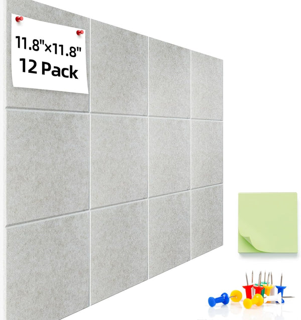Large Cork Board for Walls, 47"x35" Bulletin Board, 12 Pack White Felt Wall Tiles